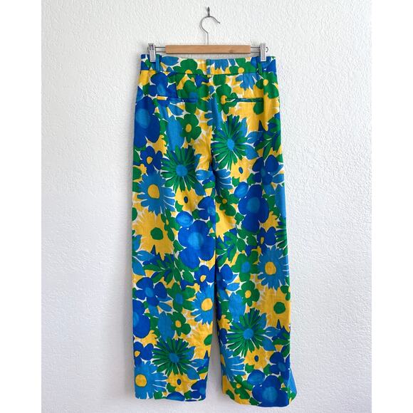 J. Crew Women's 100%‎ Linen Wide Leg Pants Floral Blue Green Yellow High Waist 4 - Picture 4 of 11